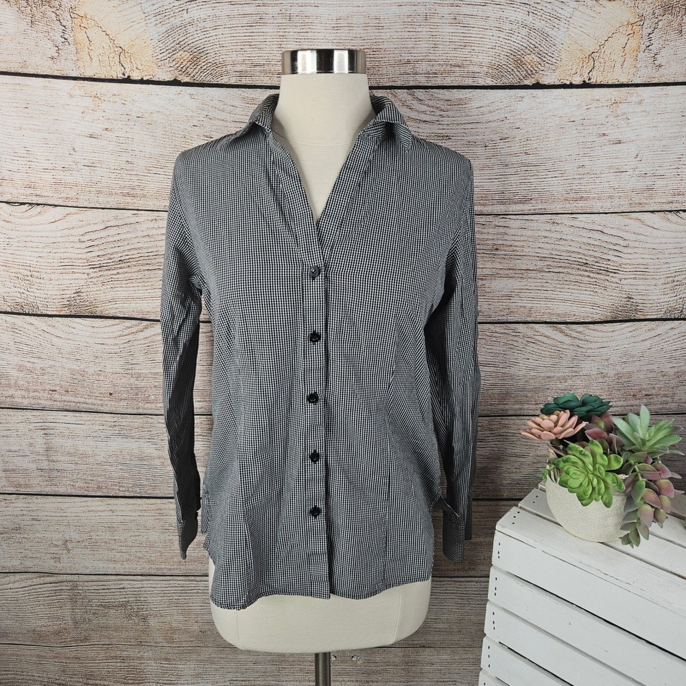 Foxcroft‎ Button-Up Shirt Long Sleeve Gingham Career Casual Top Size S